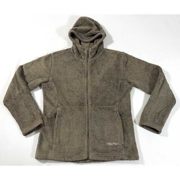 Marmot Women’s Large Hooded Full Zip Fleece Jacket Taupe Plush Teddy Soft Cozy - Picture 3 of 12